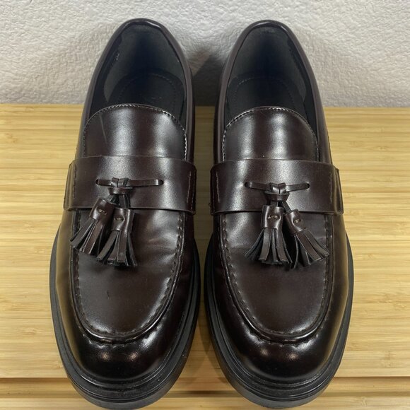 Zara Men’s Tassel Loafers Dark Brown Leather Slip-On Dress Shoes Size 41 main image 4